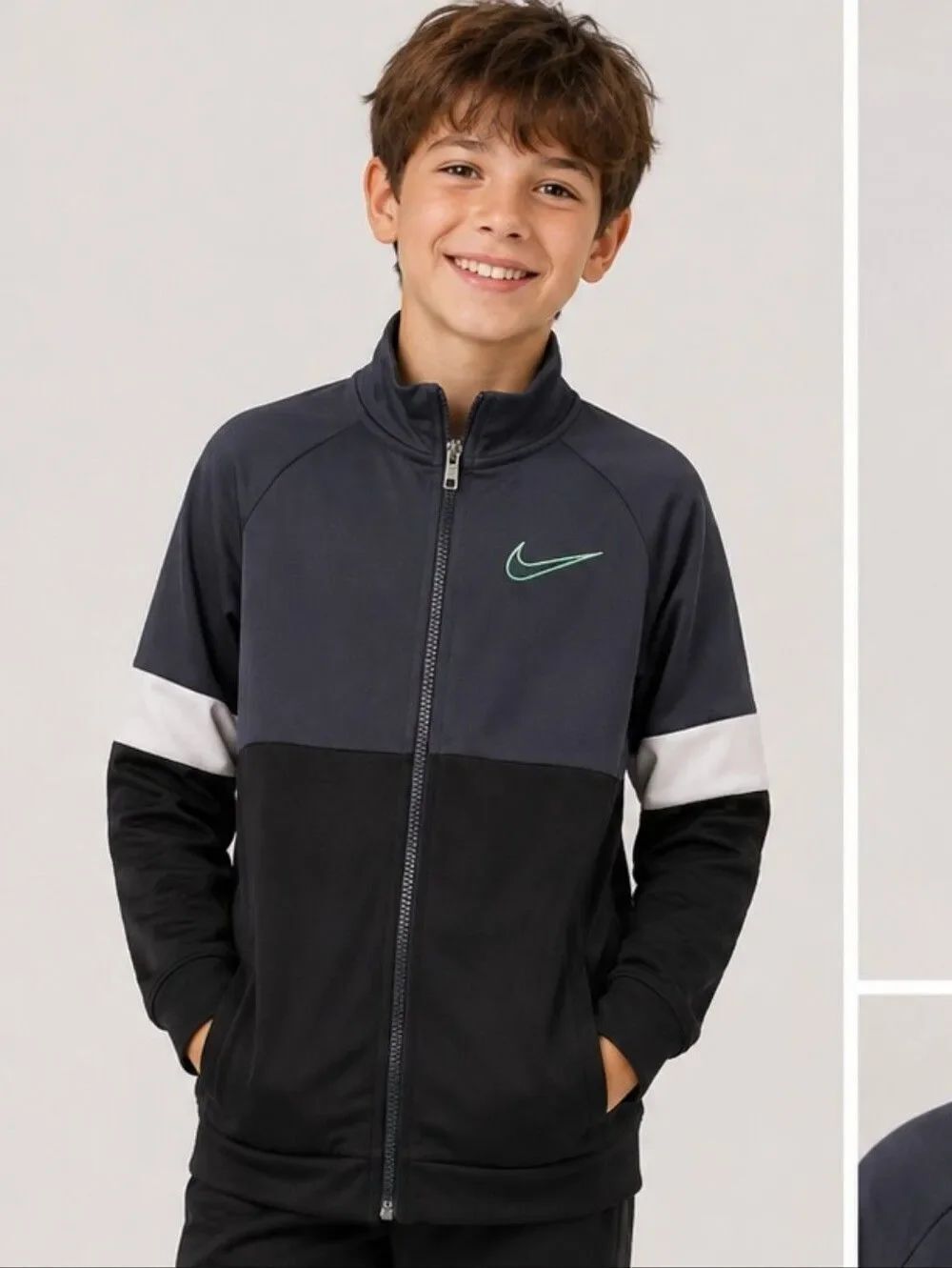 NIKE boys track suit jacket size large 7 blue black TOP ONLY